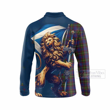 Durie Tartan Family Crest Long Sleeve Polo Shirt with Scottish Majestic Lion - Tartan Vibes Clothing