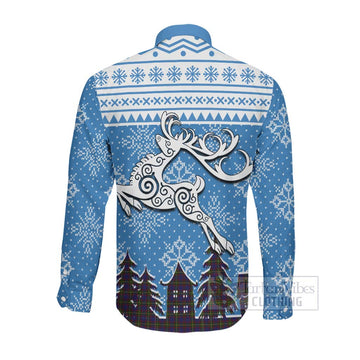 Durie Clan Christmas Long Sleeve Button Shirt Celtic Reindeer Style Men's Shirt - Tartan Vibes Clothing