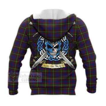 Durie Tartan Knitted Hoodie with Family Crest Celtic Skull Style - Tartan Vibes Clothing