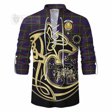 Durie Tartan Ghillie Kilt Shirt with Family Crest Celtic Wolf Style - Tartan Vibes Clothing