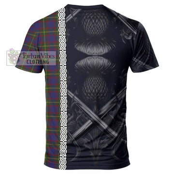 Durie Tartan T-Shirt with Family Crest Cross Sword Thistle Celtic Vibes - Tartan Vibes Clothing