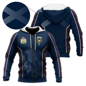 Durie Tartan Knitted Hoodie with Family Crest and Scottish Thistle Vibes Sport Style - Tartan Vibes Clothing