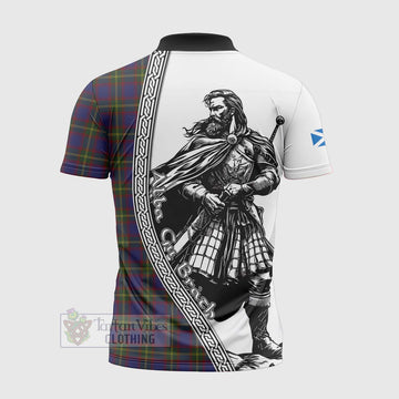 Durie Tartan Clan Crest Zipper Polo Shirt with Highlander Warrior Celtic Style - Tartan Vibes Clothing