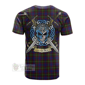 Tartan Vibes Clothing Durie Tartan Cotton T-shirt with Family Crest Celtic Skull Style