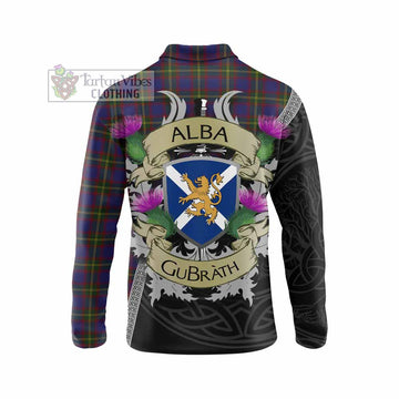 Durie Tartan Family Crest Long Sleeve Polo Shirt Lion Rampant Royal Thistle Shield Celtic Inspired - Tartan Vibes Clothing