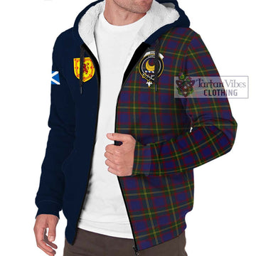 Durie Tartan Sherpa Hoodie Alba with Scottish Lion Royal Arm Half Style - Tartan Vibes Clothing
