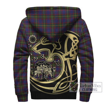 Durie Tartan Sherpa Hoodie with Family Crest Celtic Wolf Style - Tartan Vibes Clothing