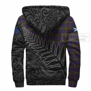 Durie Crest Tartan Sherpa Hoodie with New Zealand Silver Fern Half Style - Tartan Vibes Clothing