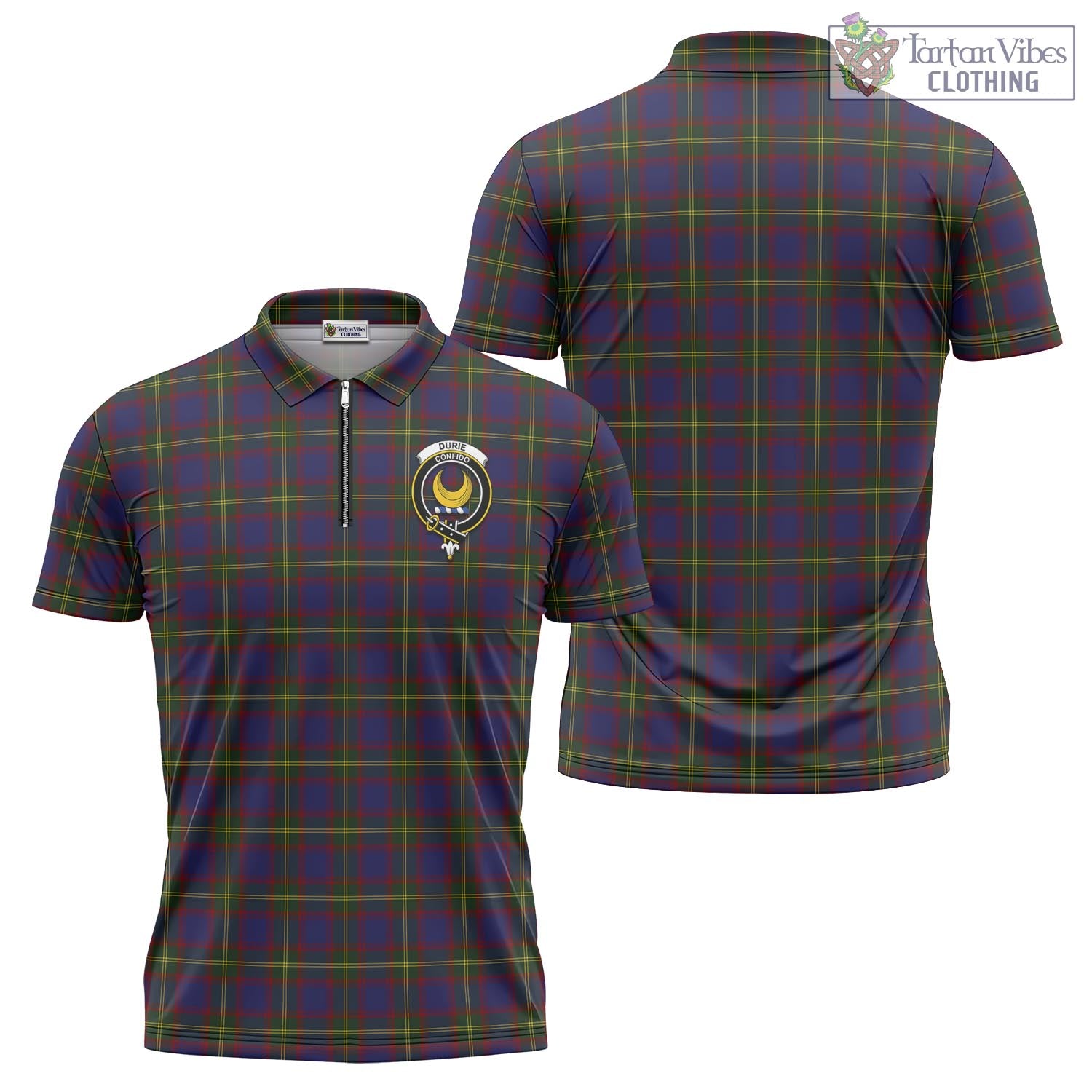Tartan Vibes Clothing Durie Tartan Zipper Polo Shirt with Family Crest