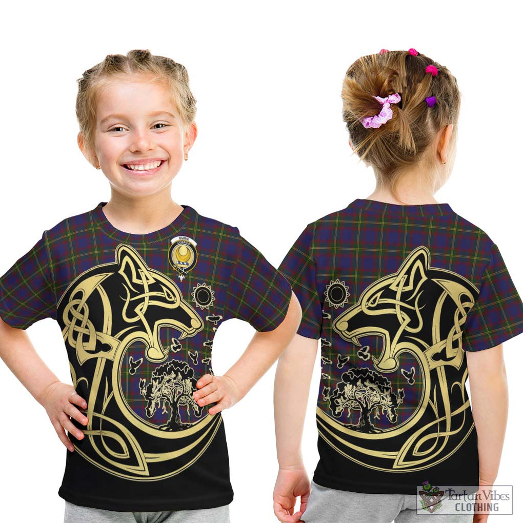Durie Tartan Kid T-Shirt with Family Crest Celtic Wolf Style - Tartan Vibes Clothing