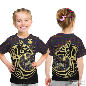 Durie Tartan Kid T-Shirt with Family Crest Celtic Wolf Style - Tartan Vibes Clothing