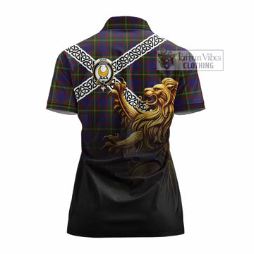 Durie Crest Tartan Women's Polo Shirt with Golden Lion Emblem Celtic Style - Tartan Vibes Clothing