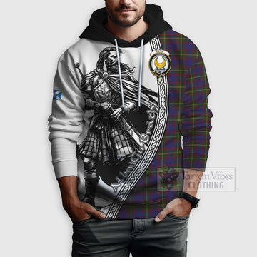 Durie Tartan Clan Crest Hoodie with Highlander Warrior Celtic Style - Tartan Vibes Clothing