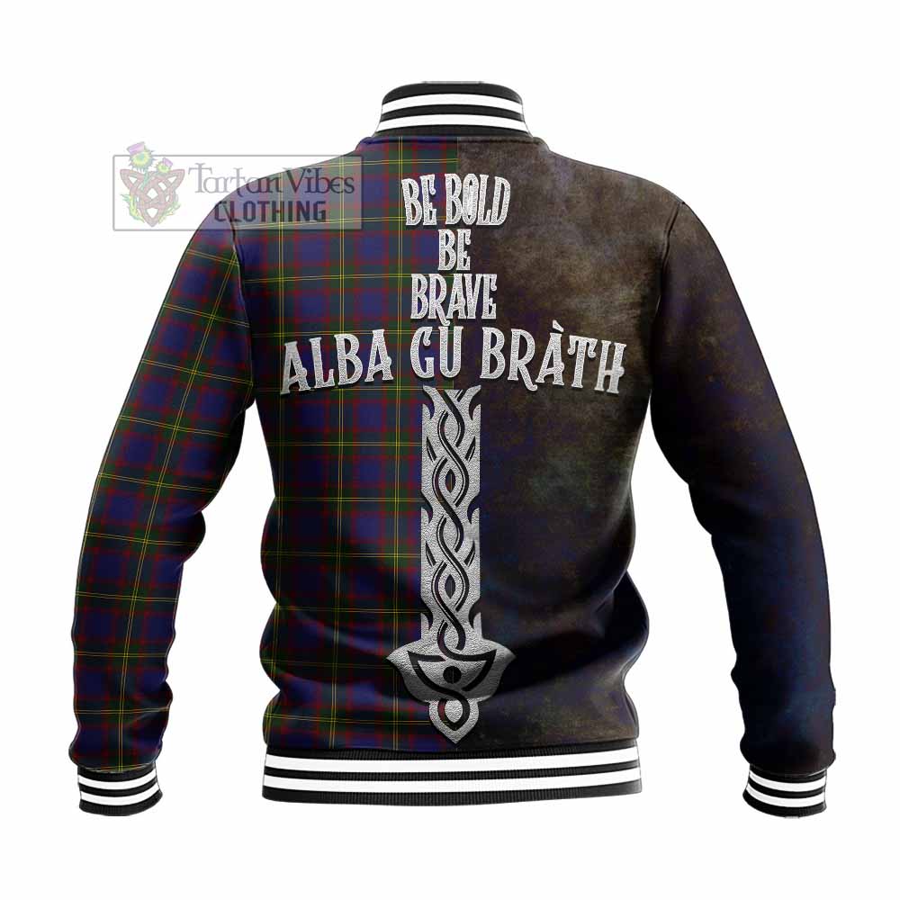 Tartan Vibes Clothing Durie Tartan Family Crest Baseball Jacket Alba Gu Brath Be Brave Lion Ancient Style