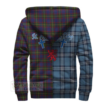 Durie Tartan Sherpa Hoodie Happy St. Andrew's Day Half Tartan Style - Tartan Vibes Clothing