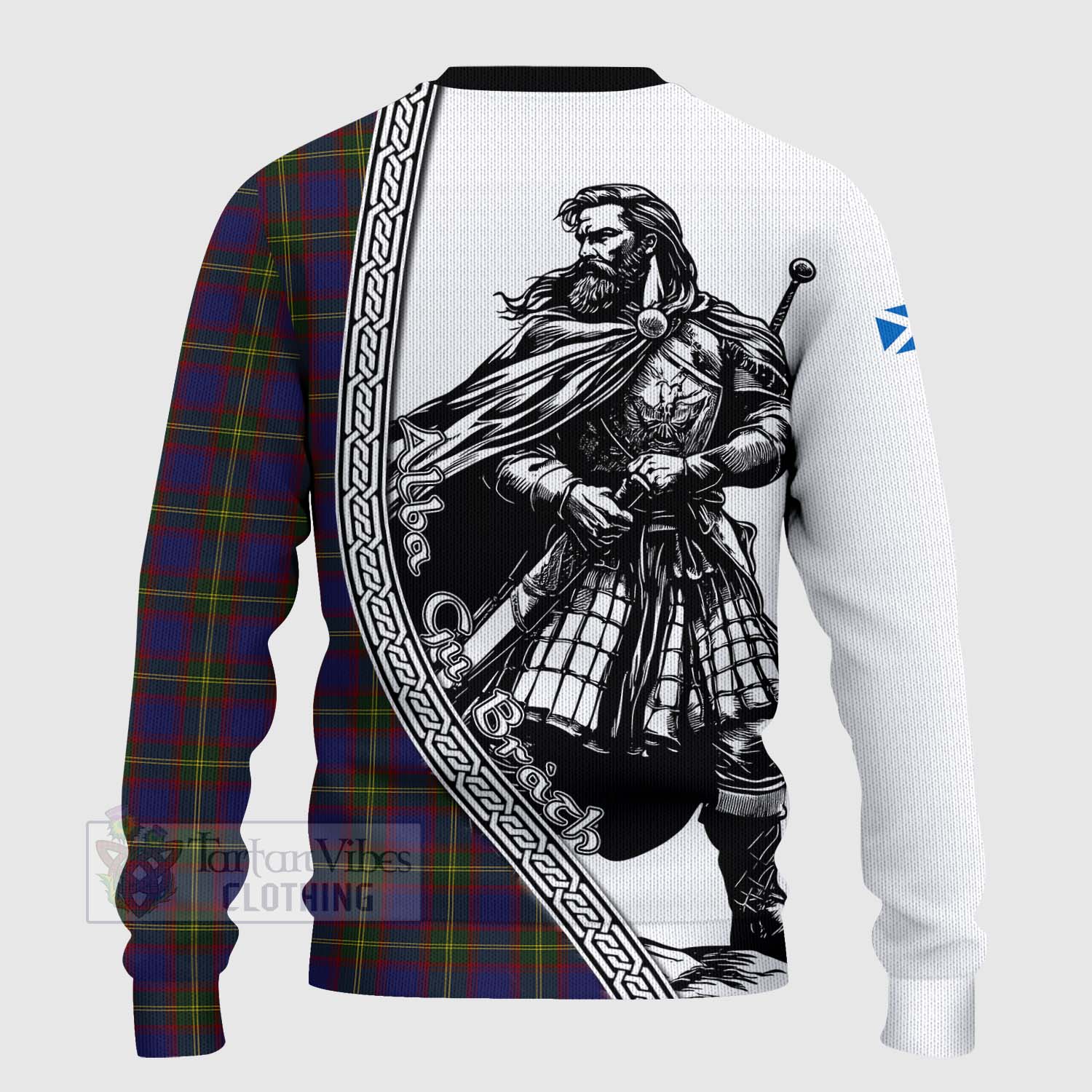 Durie Tartan Clan Crest Knitted Sweater with Highlander Warrior Celtic Style - Tartan Vibes Clothing