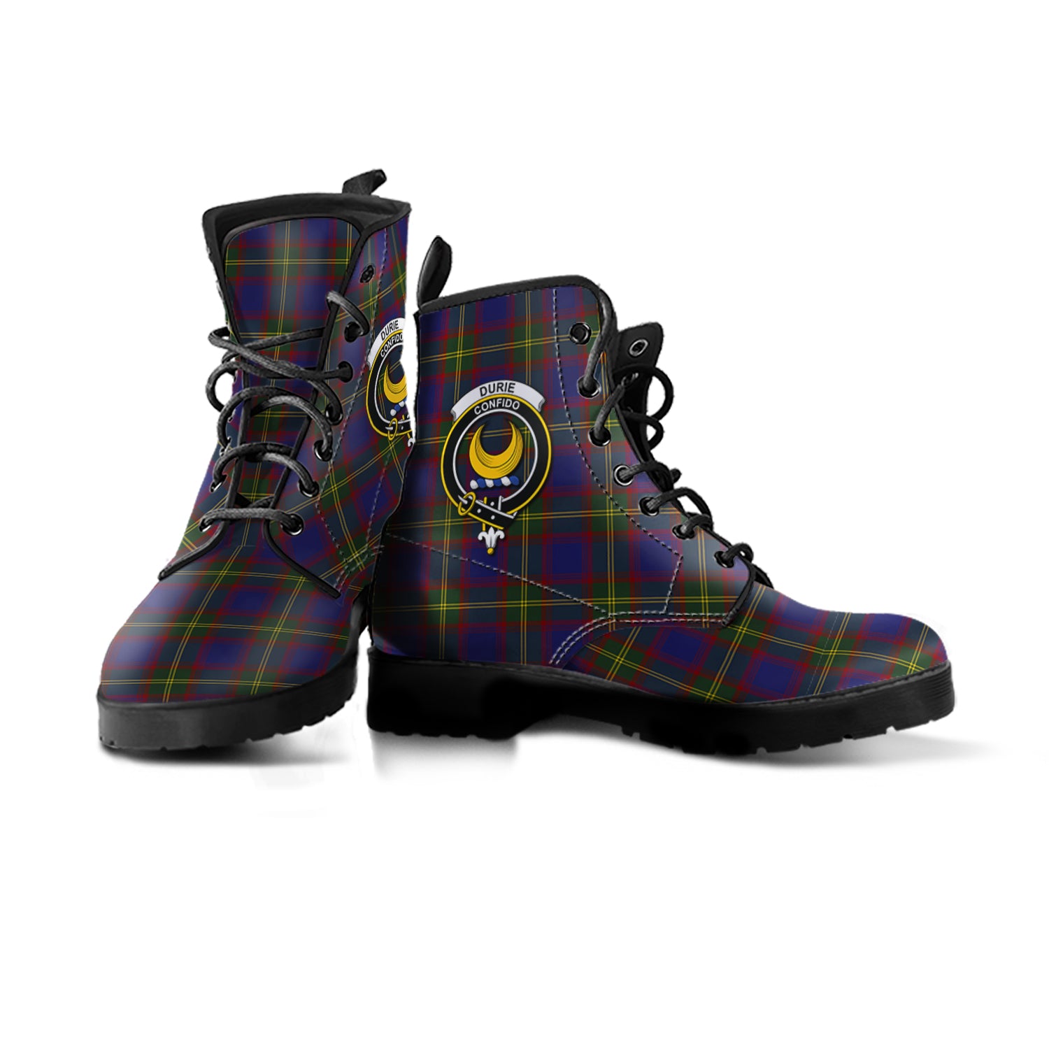 Durie Tartan Leather Boots with Family Crest - Tartan Vibes Clothing