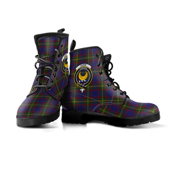 Durie Tartan Leather Boots with Family Crest - Tartan Vibes Clothing