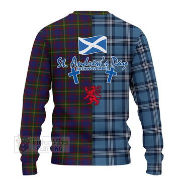 Durie Tartan Knitted Sweater Happy St. Andrew's Day Half Tartan Style - Tartan Vibes Clothing