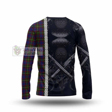 Durie Tartan Long Sleeve T-Shirt with Family Crest Cross Sword Thistle Celtic Vibes - Tartan Vibes Clothing