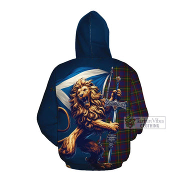 Durie Tartan Family Crest Cotton Hoodie with Scottish Majestic Lion Pullover Hoodie - Tartan Vibes Clothing