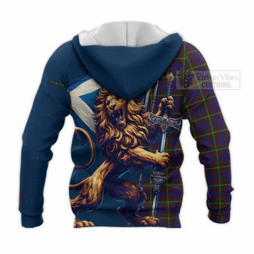 Durie Tartan Family Crest Knitted Hoodie with Scottish Majestic Lion - Tartan Vibes Clothing