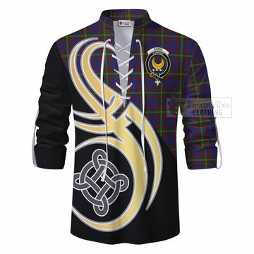 Durie Tartan Ghillie Kilt Shirt with Family Crest and Celtic Symbol Style - Tartan Vibes Clothing