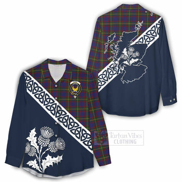 Durie Tartan Women's Casual Shirt Featuring Thistle and Scotland Map - Tartan Vibes Clothing