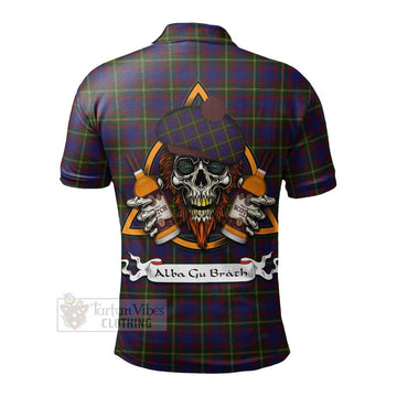 Durie Tartan Polo Shirt with Family Crest and Bearded Skull Holding Bottles of Whiskey - Tartan Vibes Clothing