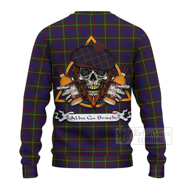 Durie Tartan Ugly Sweater with Family Crest and Bearded Skull Holding Bottles of Whiskey - Tartan Vibes Clothing
