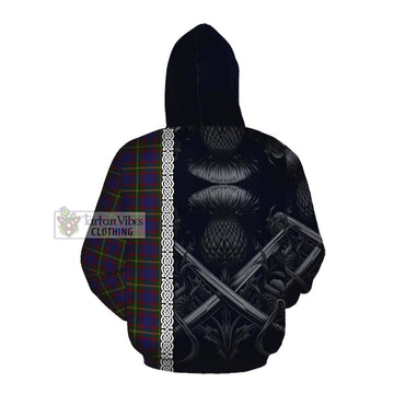 Durie Tartan Cotton Hoodie with Family Crest Cross Sword Thistle Celtic Vibes Pullover Hoodie - Tartan Vibes Clothing