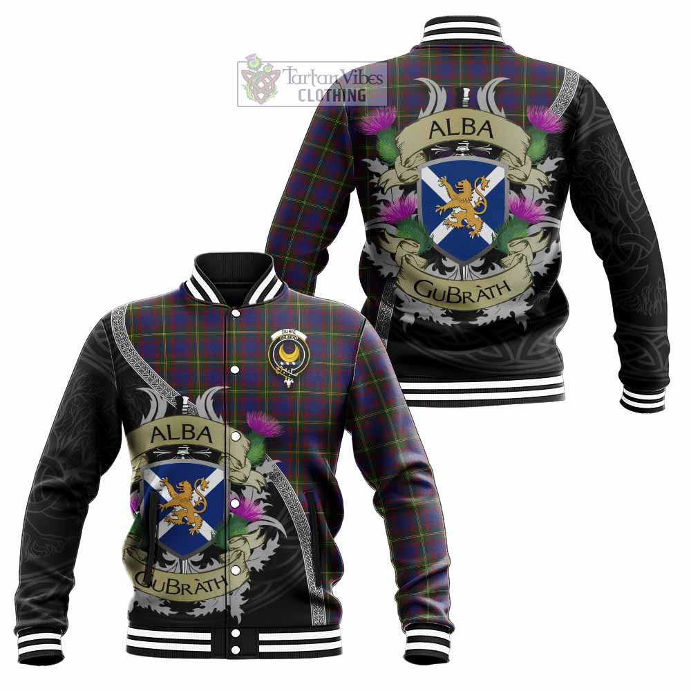 Durie Tartan Family Crest Baseball Jacket Lion Rampant Royal Thistle Shield Celtic Inspired - Tartan Vibes Clothing