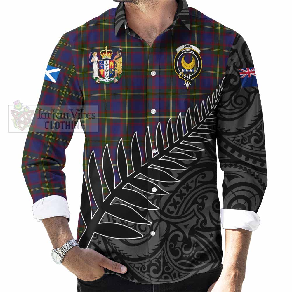 Durie Crest Tartan Long Sleeve Button Shirt with New Zealand Silver Fern Half Style - Tartan Vibes Clothing