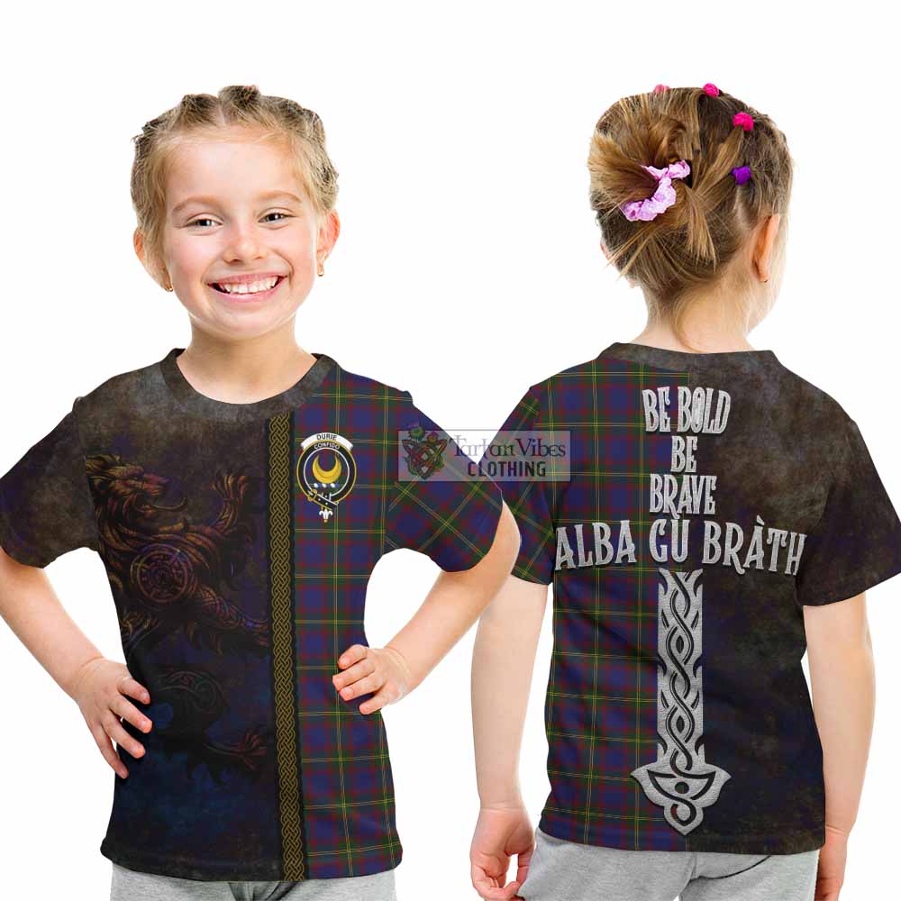 Tartan Vibes Clothing Durie Tartan Family Crest Kid T-Shirt Alba Gu Brath Be Brave Lion Ancient Style