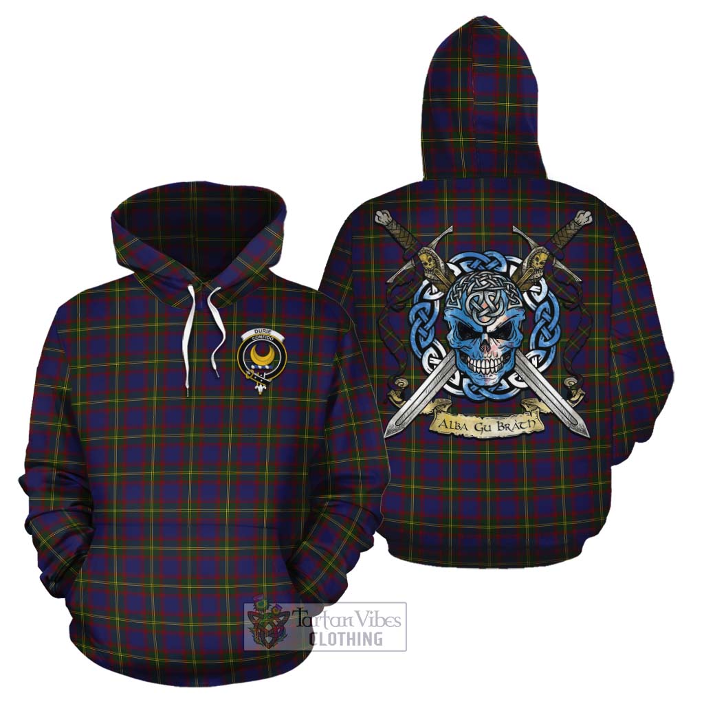 Durie Tartan Cotton Hoodie with Family Crest Celtic Skull Style Zip Hoodie - Tartan Vibes Clothing