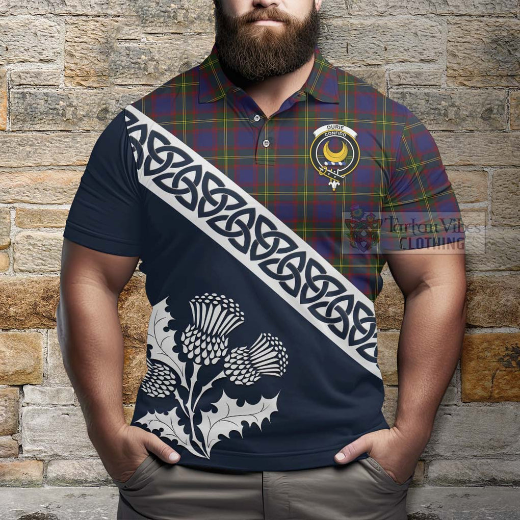Durie Tartan Polo Shirt Featuring Thistle and Scotland Map - Tartanvibesclothing Store
