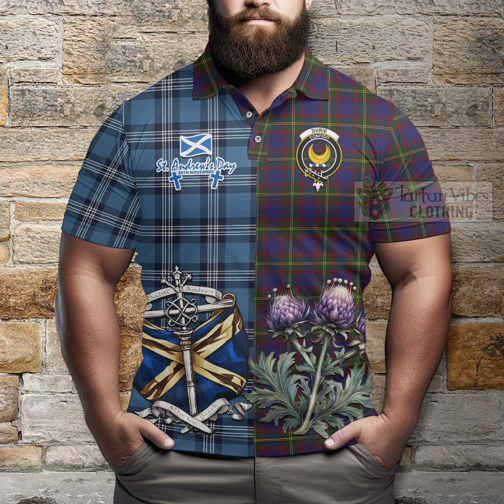Durie Tartan Polo Shirt Happy St. Andrew's Day Half Tartan Style - Tartan Vibes Clothing