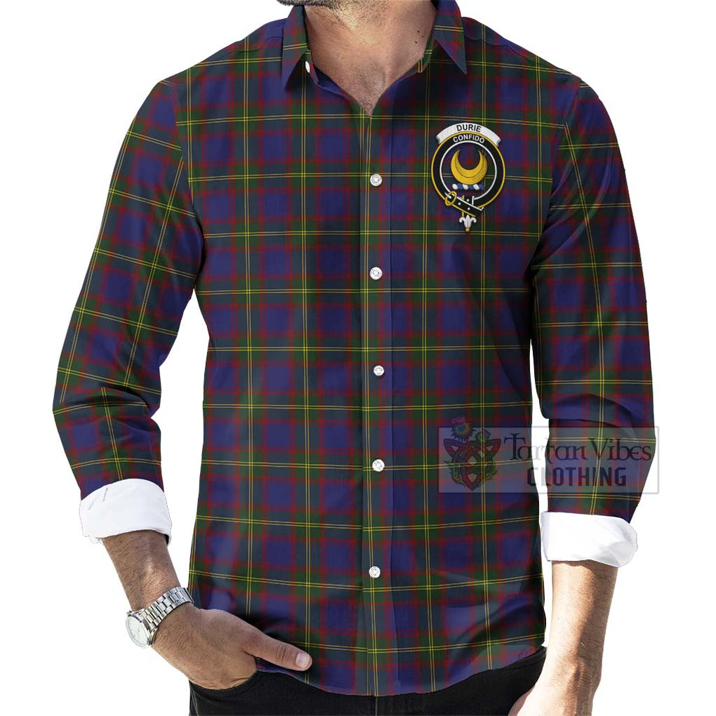 Durie Tartan Long Sleeve Button Shirt with Family Crest Celtic Skull Style - Tartan Vibes Clothing