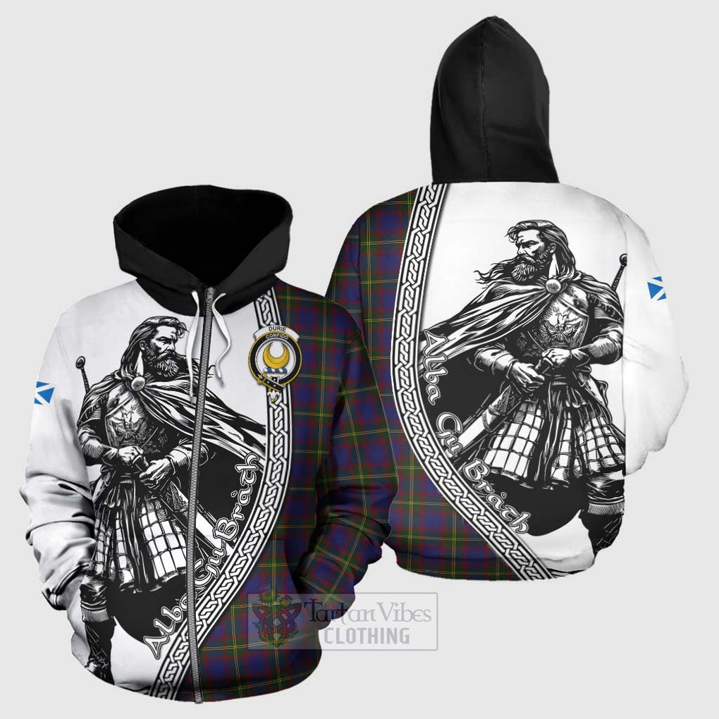 Durie Tartan Clan Crest Hoodie with Highlander Warrior Celtic Style - Tartan Vibes Clothing