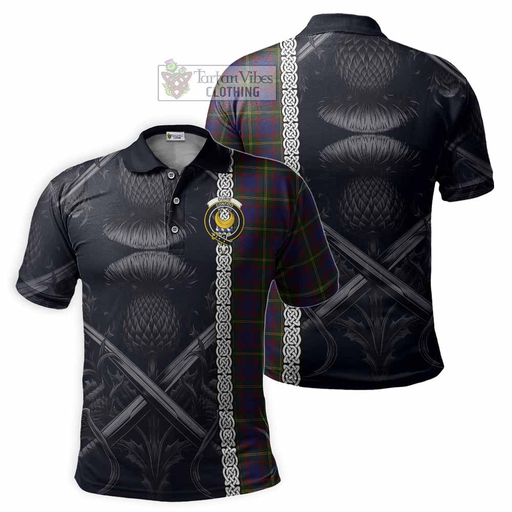 Durie Tartan Polo Shirt with Family Crest Cross Sword Thistle Celtic Vibes - Tartan Vibes Clothing