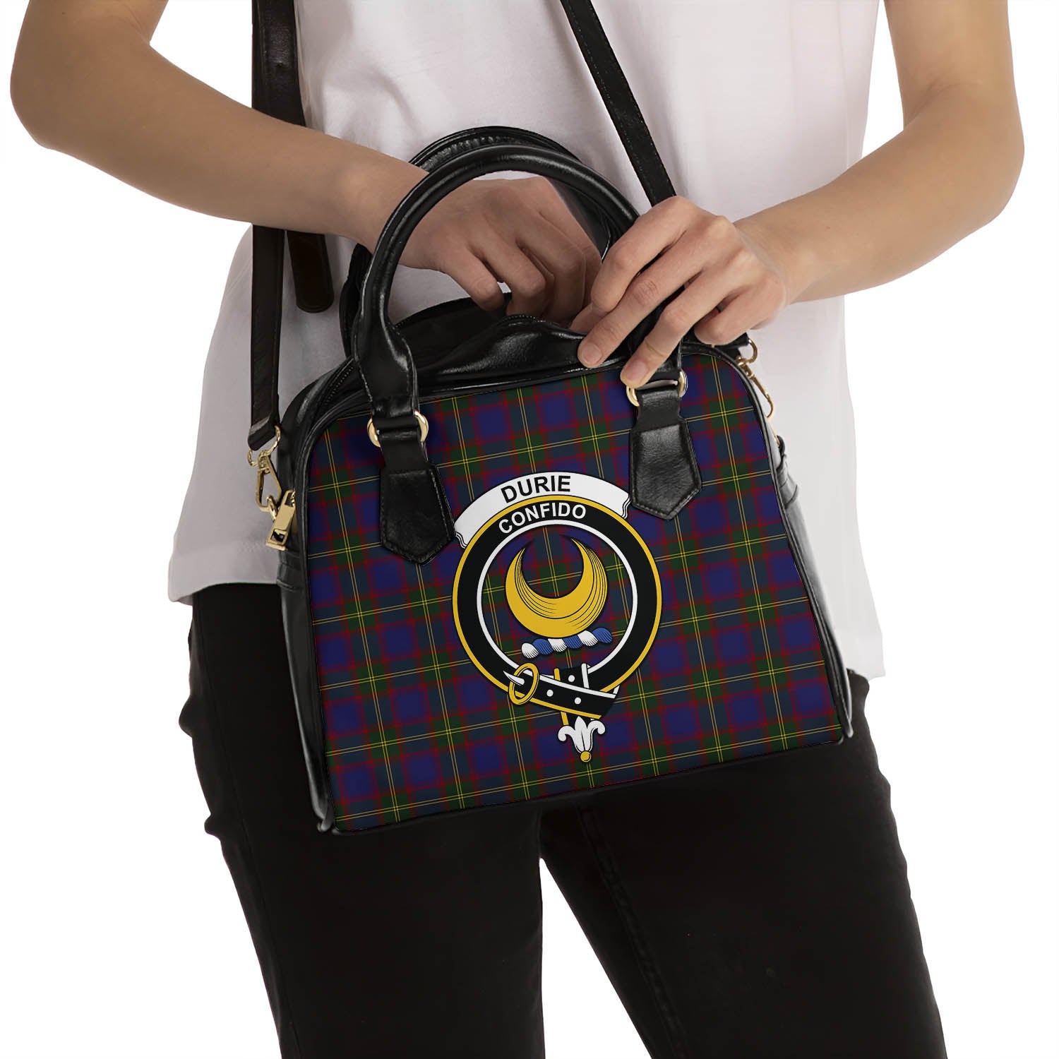 Durie Tartan Shoulder Handbags with Family Crest - Tartan Vibes Clothing