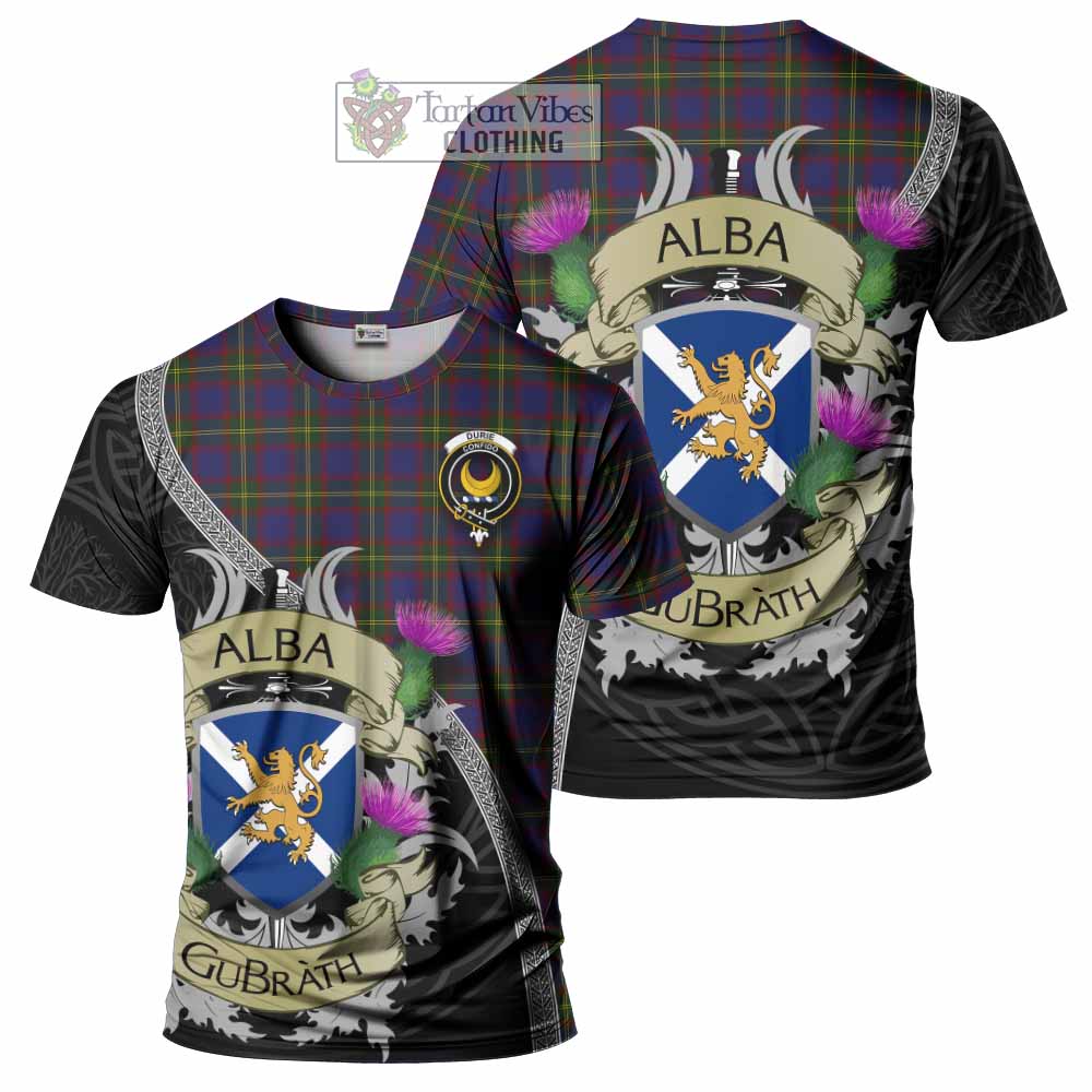 Durie Tartan Family Crest T-Shirt Lion Rampant Royal Thistle Shield Celtic Inspired - Tartan Vibes Clothing