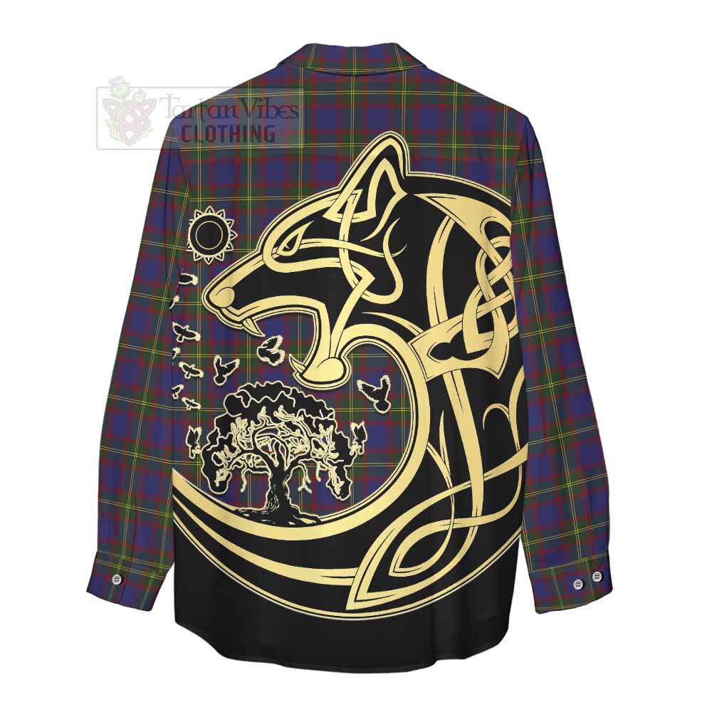 Durie Tartan Women's Casual Shirt with Family Crest Celtic Wolf Style - Tartan Vibes Clothing