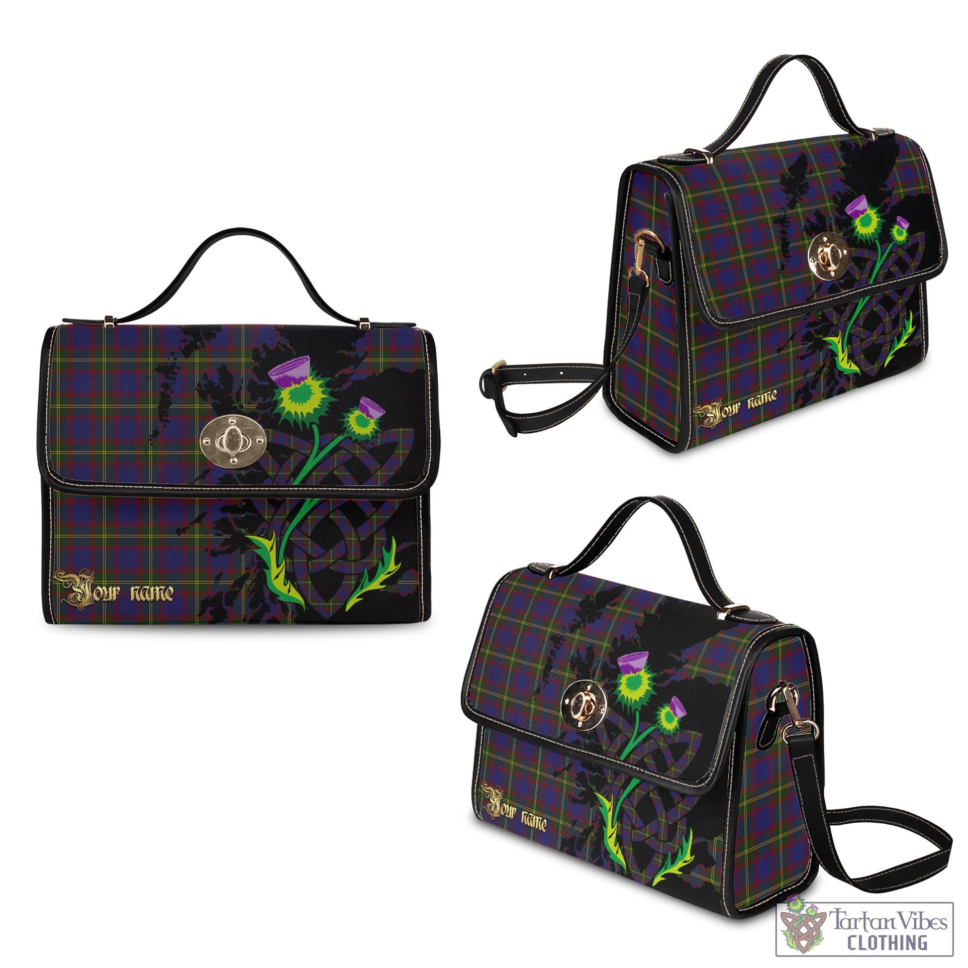 Tartan Vibes Clothing Durie Tartan Waterproof Canvas Bag with Scotland Map and Thistle Celtic Accents