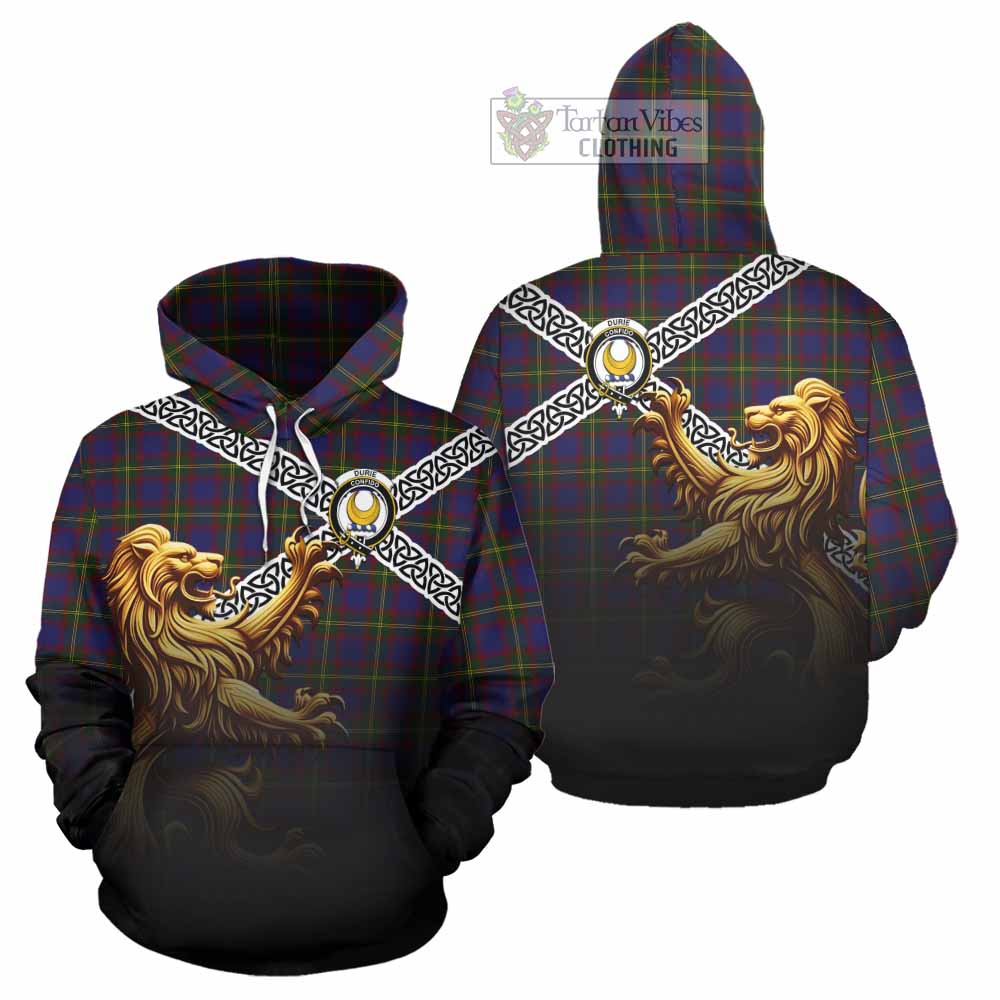 Durie Crest Tartan Hoodie with Golden Lion Emblem Celtic Style - Tartan Vibes Clothing