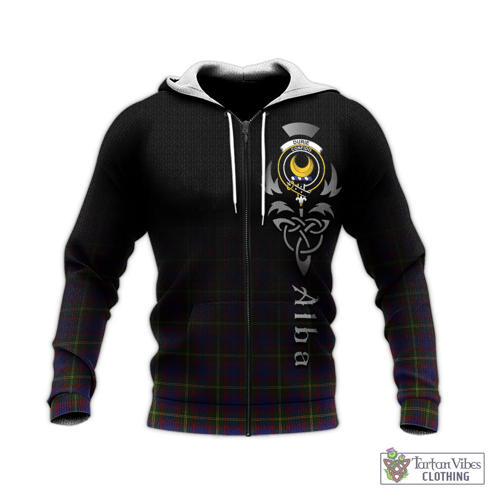 Durie Tartan Knitted Hoodie Featuring Alba Gu Brath Family Crest Celtic Inspired - Tartan Vibes Clothing