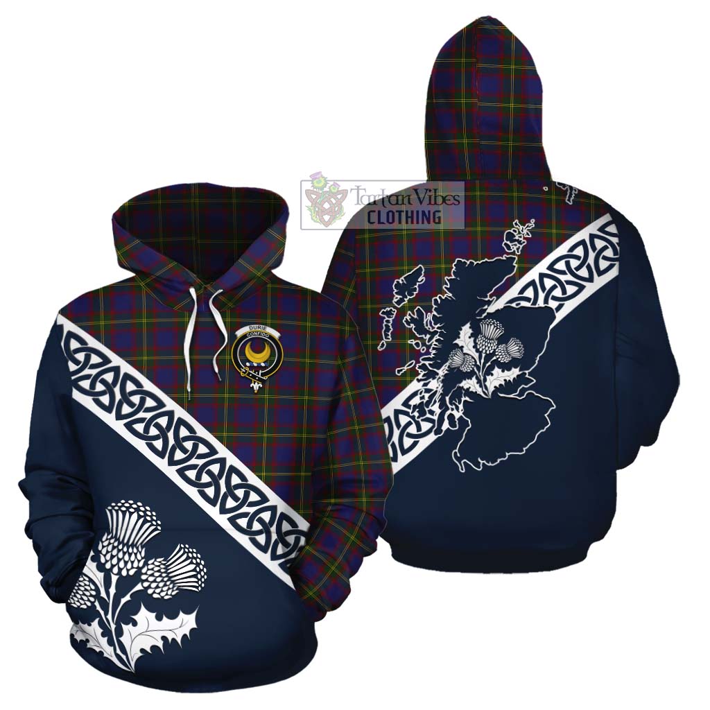 Durie Tartan Cotton Hoodie Featuring Thistle and Scotland Map Zip Hoodie - Tartan Vibes Clothing