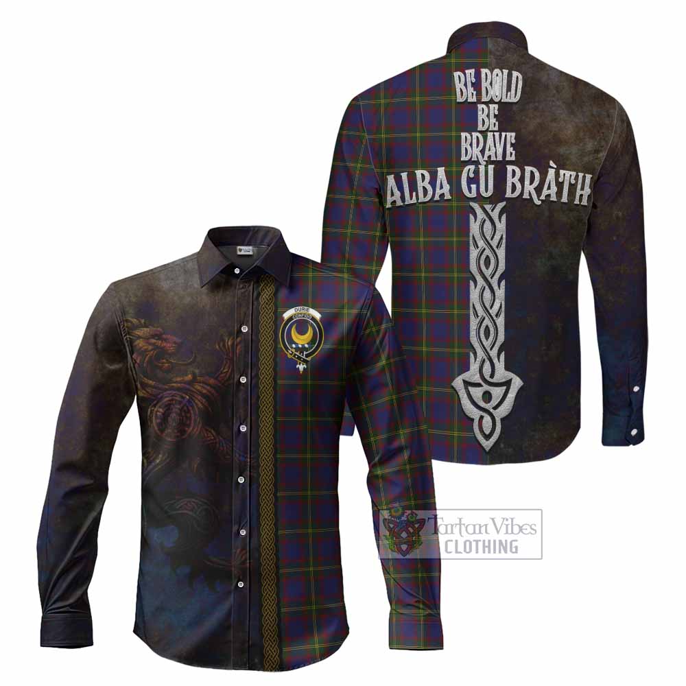 Tartan Vibes Clothing Durie Tartan Family Crest Long Sleeve Button Shirt Alba Gu Brath Be Brave Lion Ancient Style