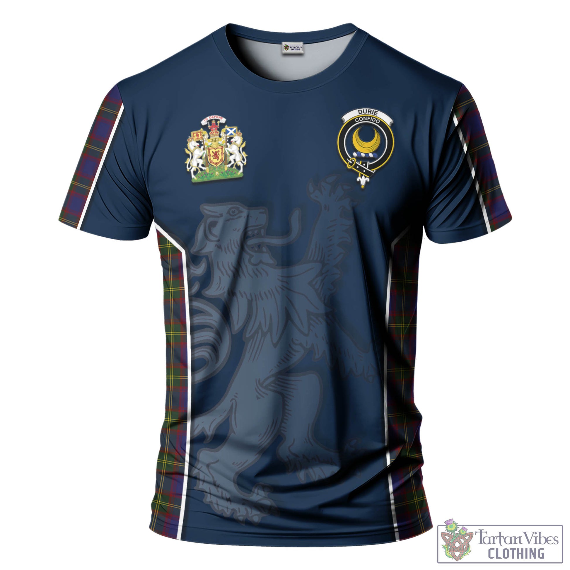 Tartan Vibes Clothing Durie Tartan T-Shirt with Family Crest and Lion Rampant Vibes Sport Style