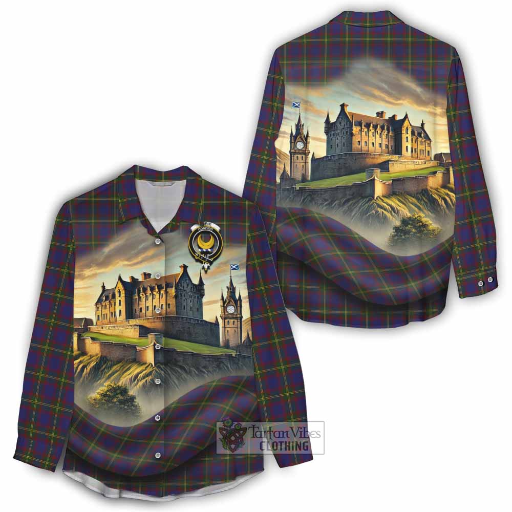 Durie Tartan Family Crest Women's Casual Shirt with Scottish Ancient Castle Style - Tartan Vibes Clothing